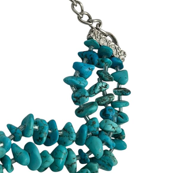 Multi-Strand Faux Turquoise Chip Bead Necklace Boho Southwestern Statement - Picture 9 of 10
